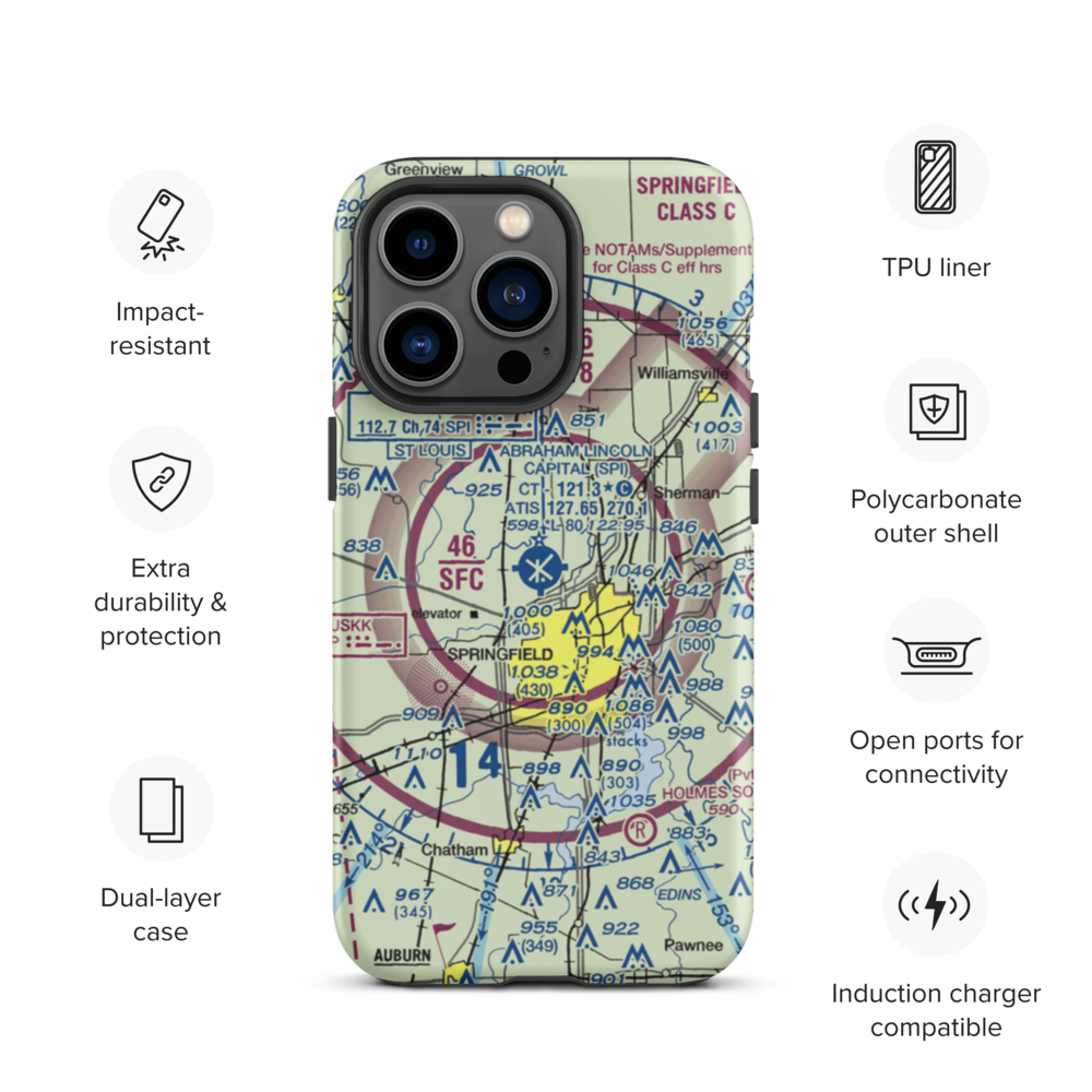 Abraham Lincoln Capital Airport (SPI) VFR Sectional  Tough iPhone Case iPhone 13 Pro model shown