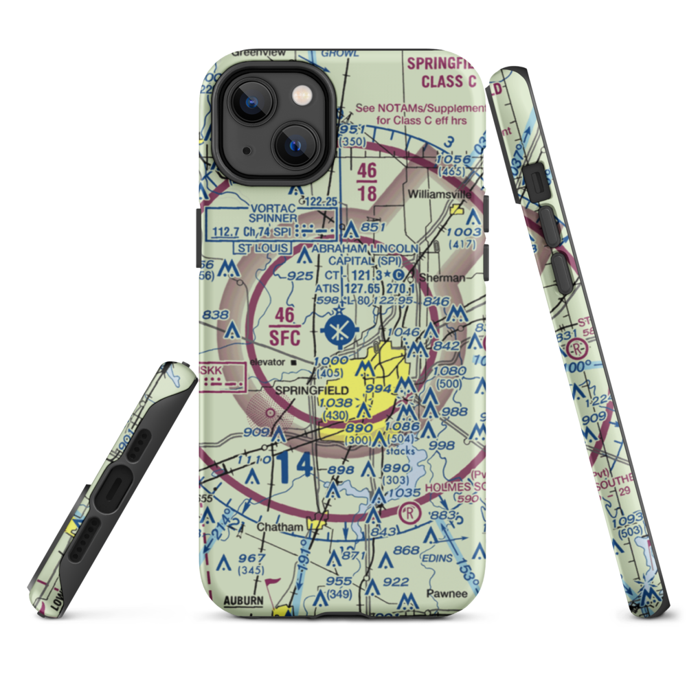 Abraham Lincoln Capital Airport (SPI) VFR Sectional  Tough iPhone Case iPhone 14 Plus model shown
