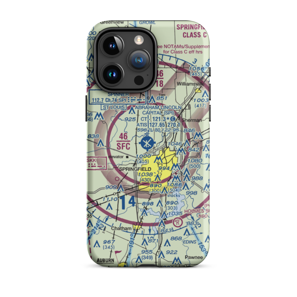 Abraham Lincoln Capital Airport (SPI) VFR Sectional  Tough iPhone Case iPhone 15 Pro Max model shown