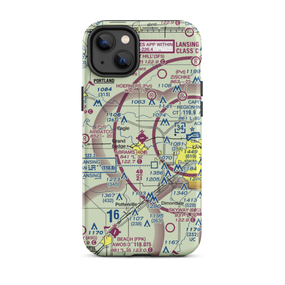 Abrams Municipal Airport (4D0) VFR Sectional  Tough iPhone Case iPhone 14 Plus model shown