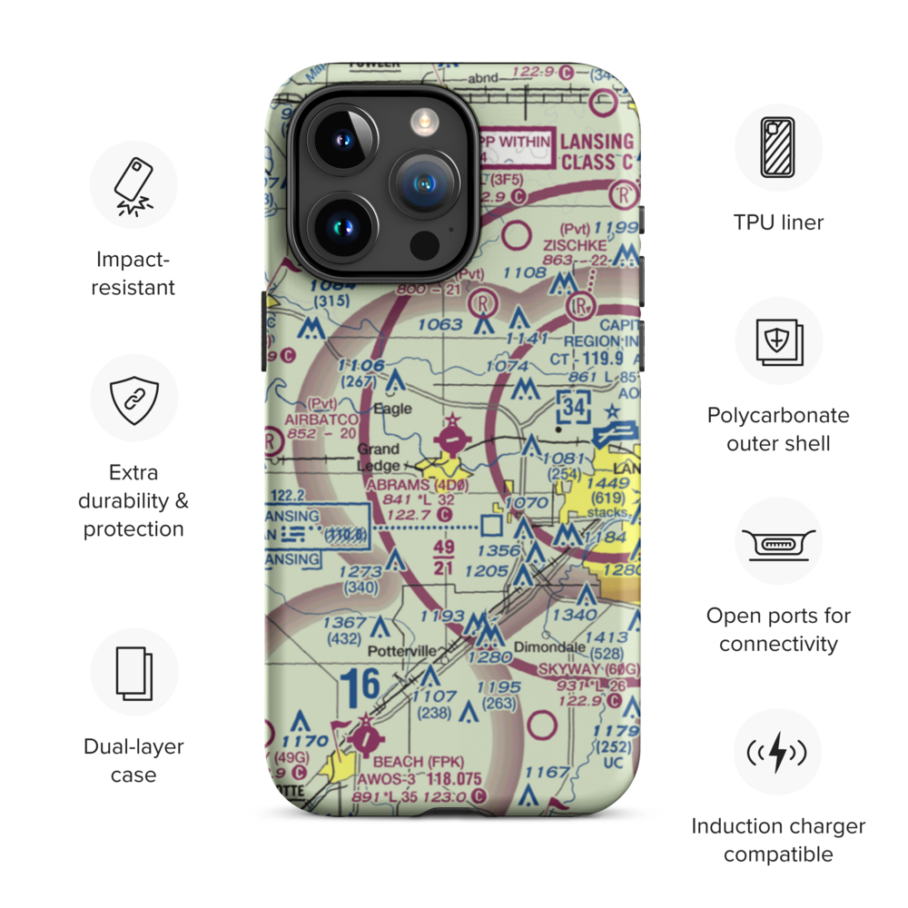 Abrams Municipal Airport (4D0) VFR Sectional  Tough iPhone Case iPhone 15 Pro Max model shown