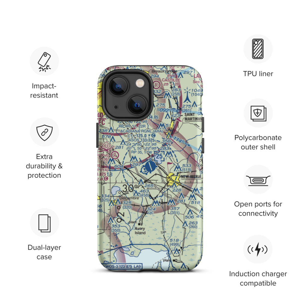 Acadiana Regional Airport (ARA) VFR Sectional  Tough iPhone Case iPhone 13 mini model shown