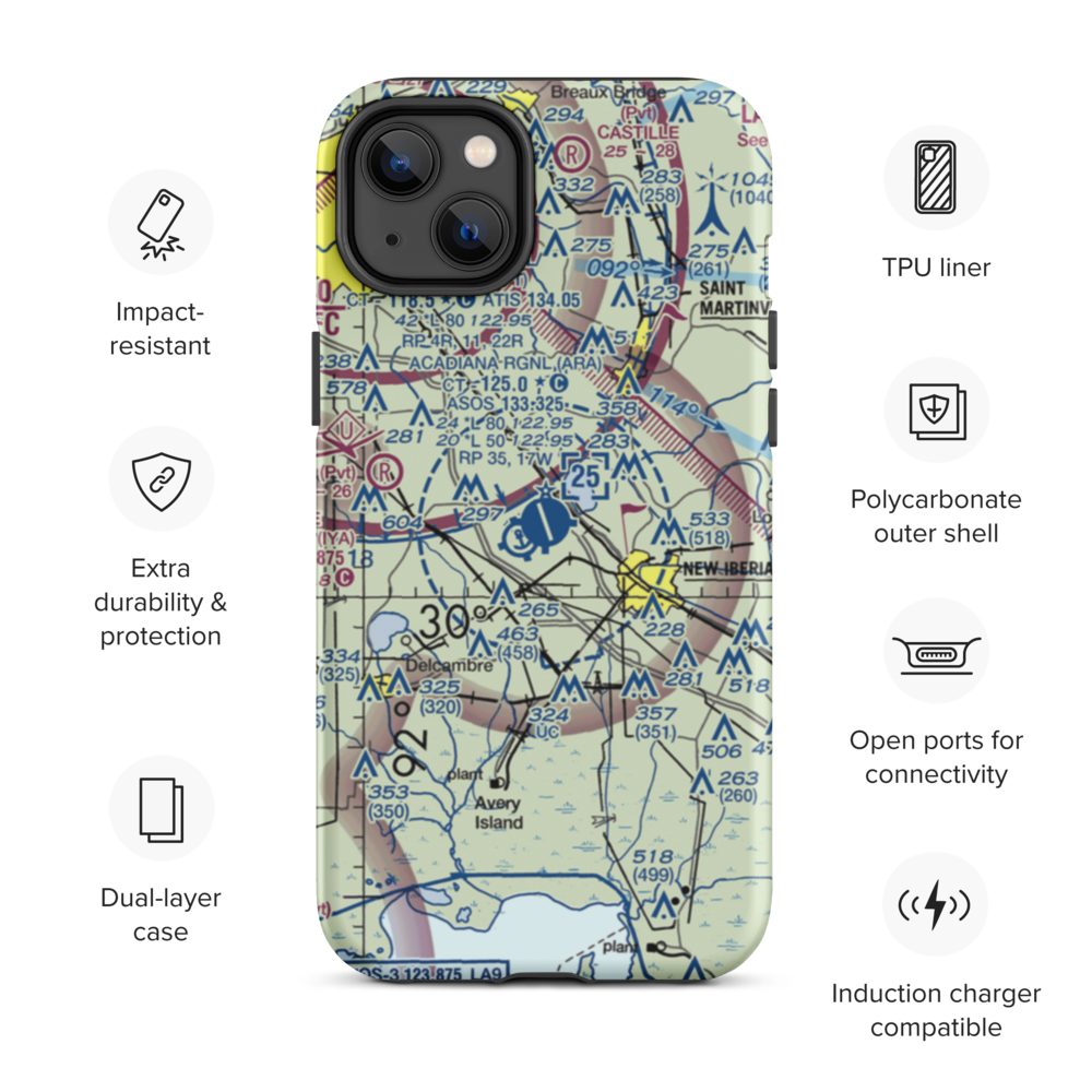 Acadiana Regional Airport (ARA) VFR Sectional  Tough iPhone Case iPhone 14 Plus model shown