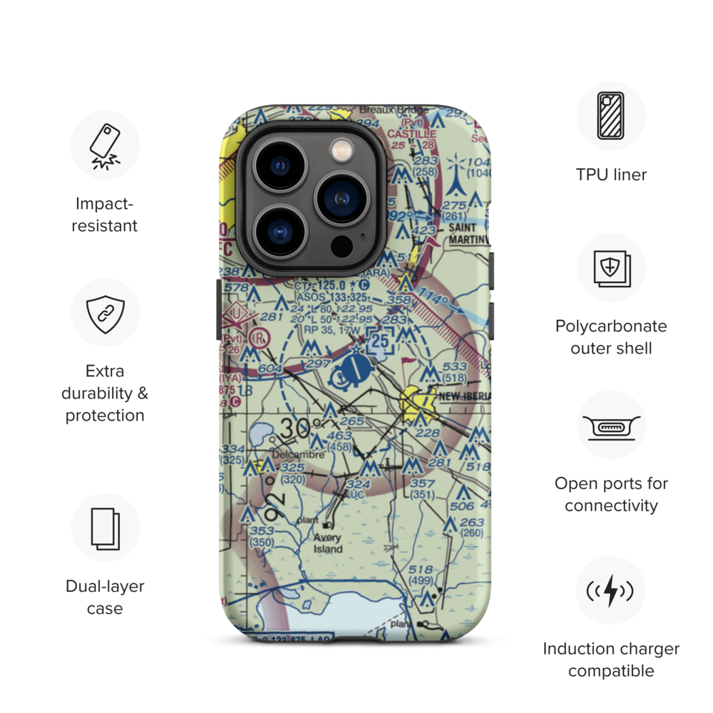 Acadiana Regional Airport (ARA) VFR Sectional  Tough iPhone Case iPhone 14 Pro model shown