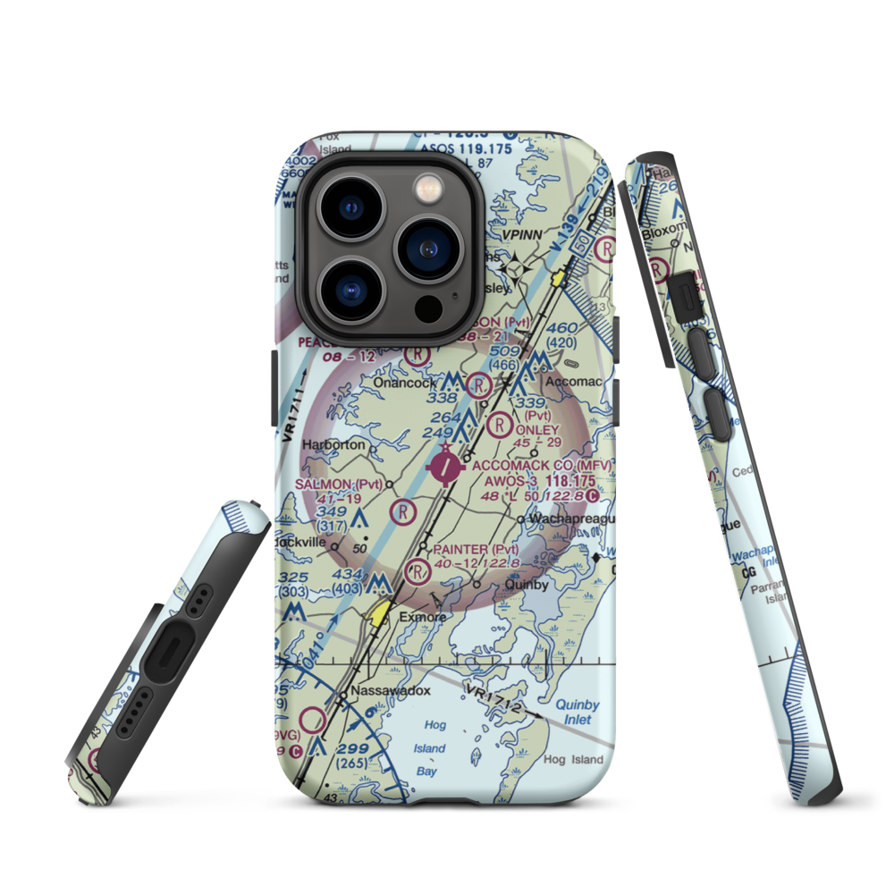 Accomack County Airport (MFV) VFR Sectional  Tough iPhone Case iPhone 14 Pro model shown