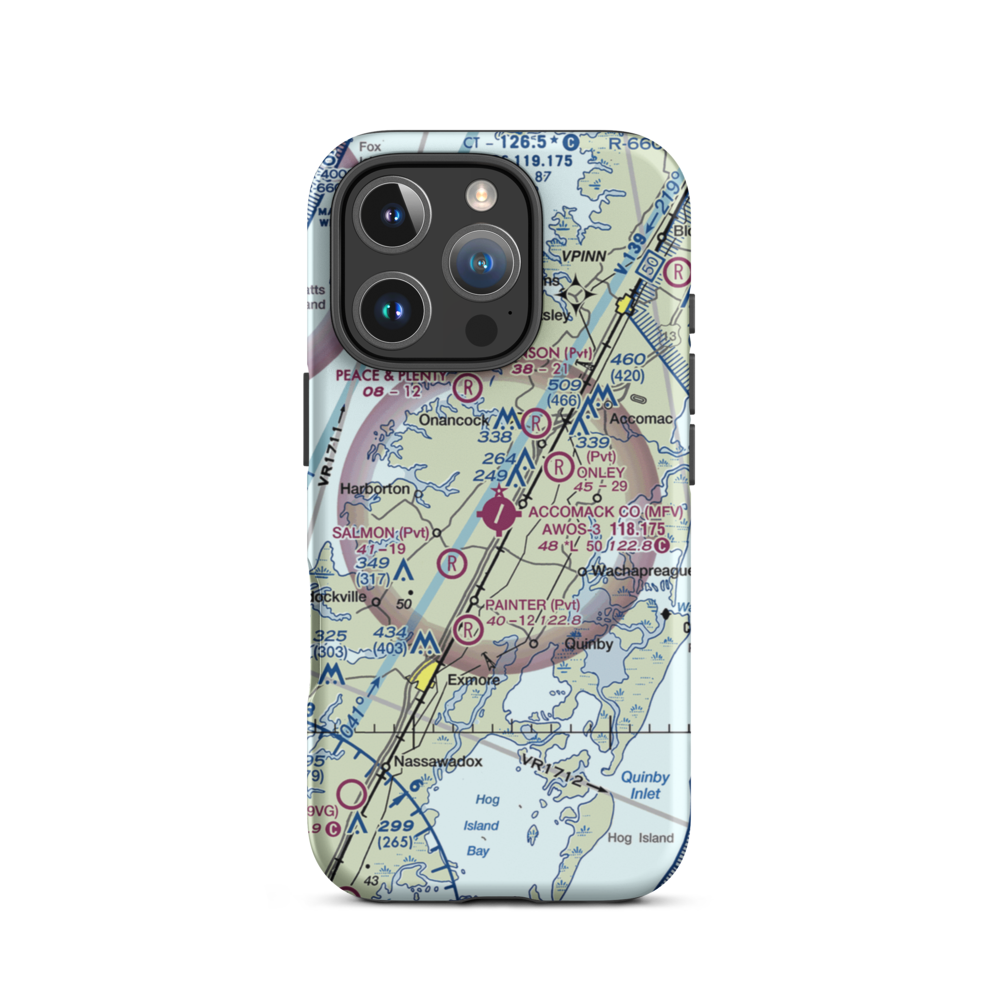 Accomack County Airport (MFV) VFR Sectional  Tough iPhone Case iPhone 16 Pro model shown