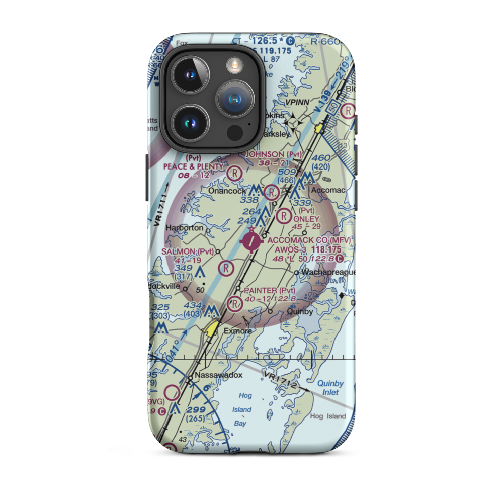 Accomack County Airport (MFV) VFR Sectional  Tough iPhone Case iPhone 16 Pro Max model shown