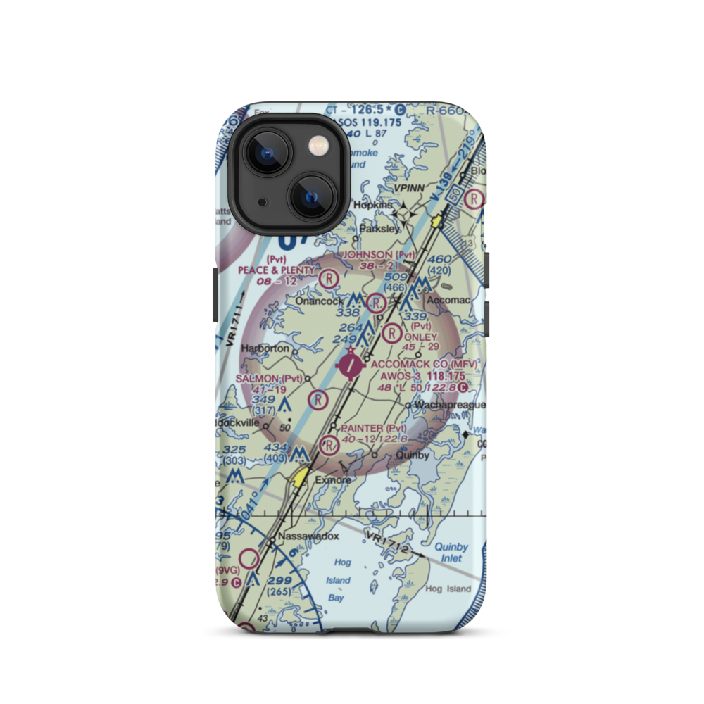 Accomack County Airport (MFV) VFR Sectional  Tough iPhone Case iPhone 13 model shown