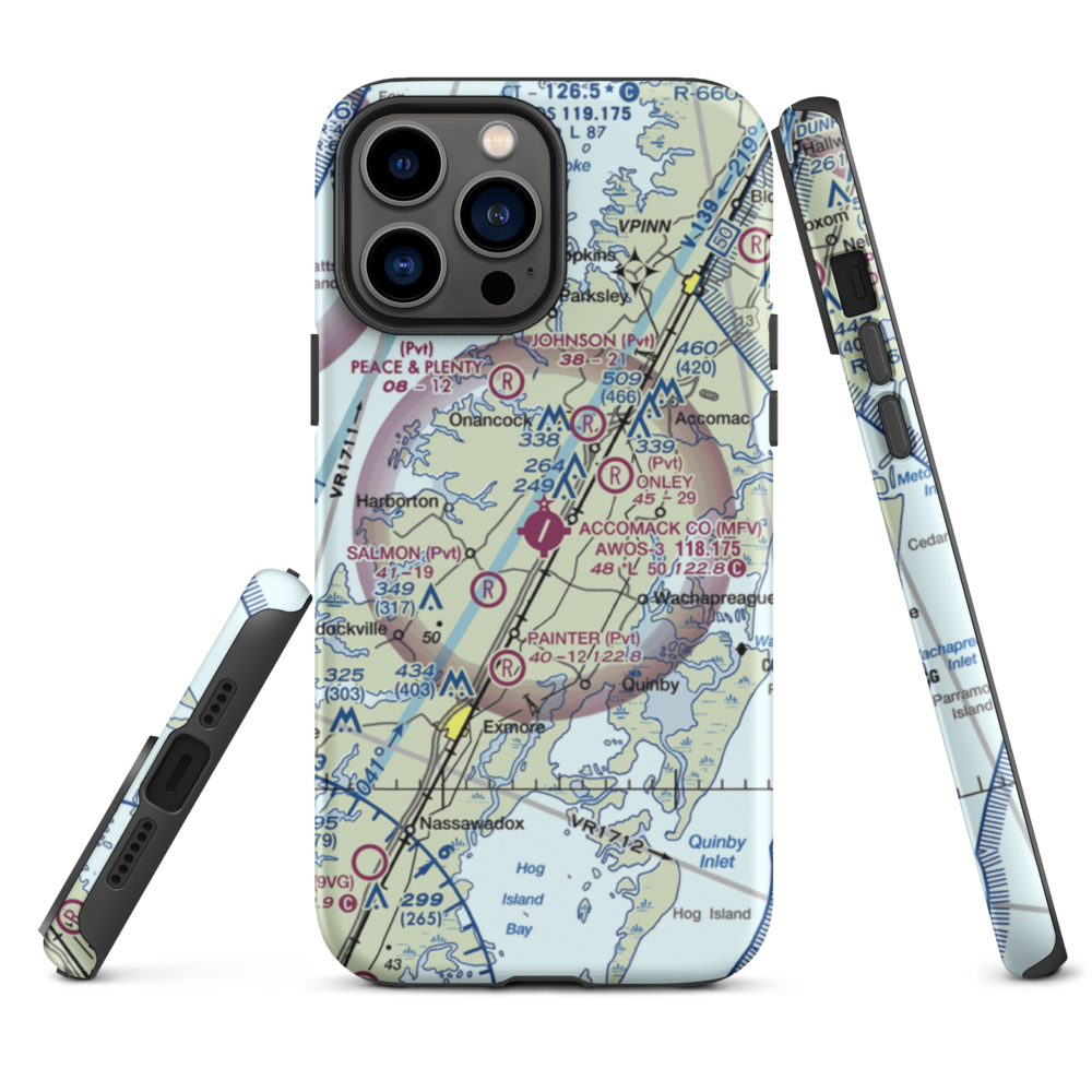 Accomack County Airport (MFV) VFR Sectional  Tough iPhone Case iPhone 13 Pro Max model shown