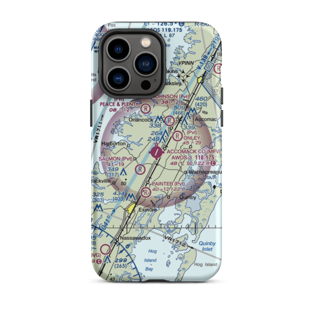 Accomack County Airport (MFV) VFR Sectional  Tough iPhone Case iPhone 14 Pro Max model shown