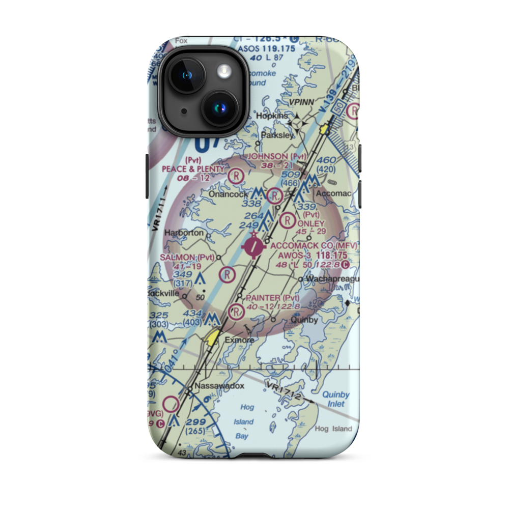 Accomack County Airport (MFV) VFR Sectional  Tough iPhone Case iPhone 15 Plus model shown