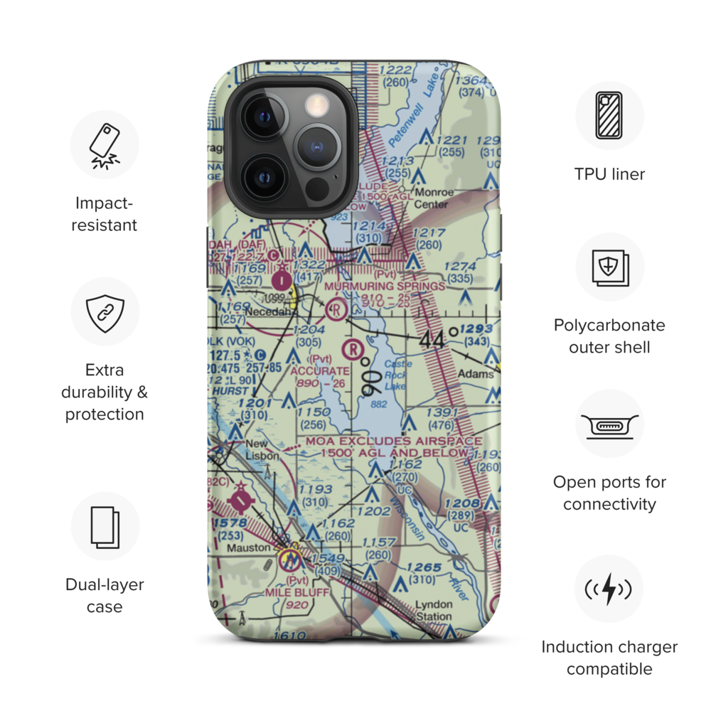 Accurate Airport (67WI) VFR Sectional  Tough iPhone Case iPhone 12 Pro Max model shown