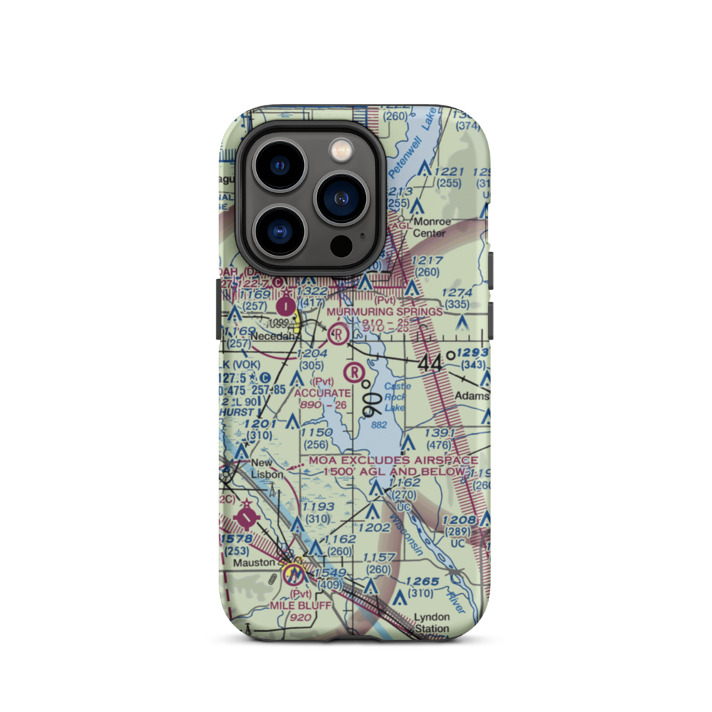 Accurate Airport (67WI) VFR Sectional  Tough iPhone Case iPhone 14 Pro model shown