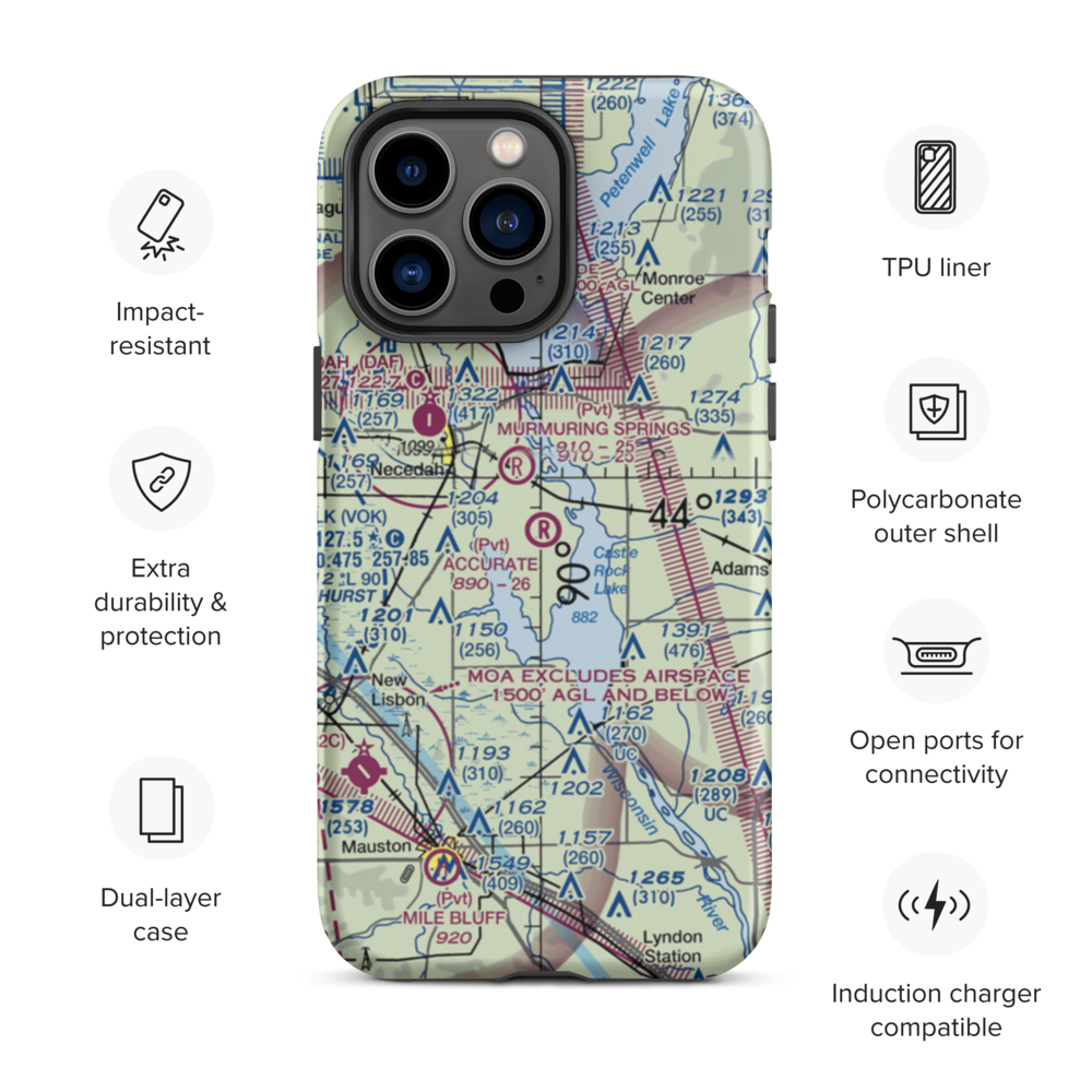 Accurate Airport (67WI) VFR Sectional  Tough iPhone Case iPhone 14 Pro Max model shown