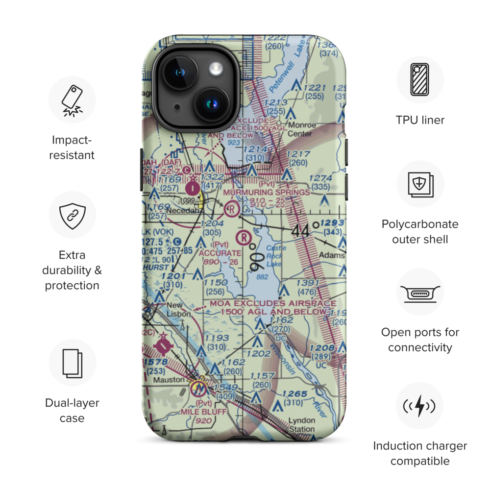 Accurate Airport (67WI) VFR Sectional  Tough iPhone Case iPhone 15 Plus model shown
