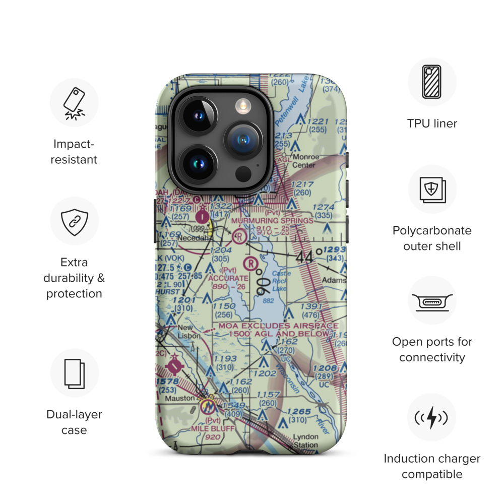 Accurate Airport (67WI) VFR Sectional  Tough iPhone Case iPhone 15 Pro model shown