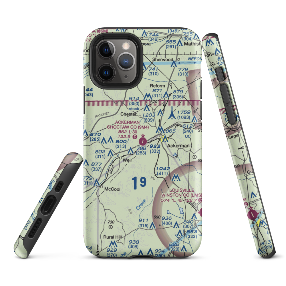 Ackerman Choctaw County Airport (9M4) VFR Sectional  Tough iPhone Case iPhone 11 Pro model shown