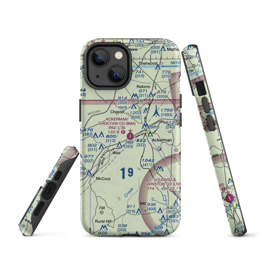Ackerman Choctaw County Airport (9M4) VFR Sectional  Tough iPhone Case iPhone 14 model shown