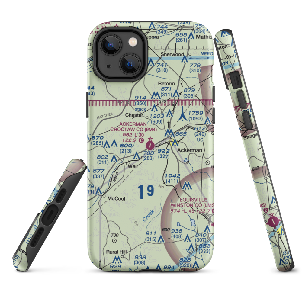 Ackerman Choctaw County Airport (9M4) VFR Sectional  Tough iPhone Case iPhone 14 Plus model shown
