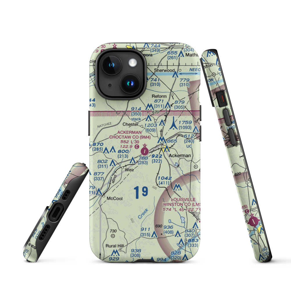 Ackerman Choctaw County Airport (9M4) VFR Sectional  Tough iPhone Case iPhone 15 model shown