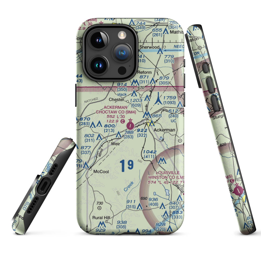 Ackerman Choctaw County Airport (9M4) VFR Sectional  Tough iPhone Case iPhone 15 Pro Max model shown