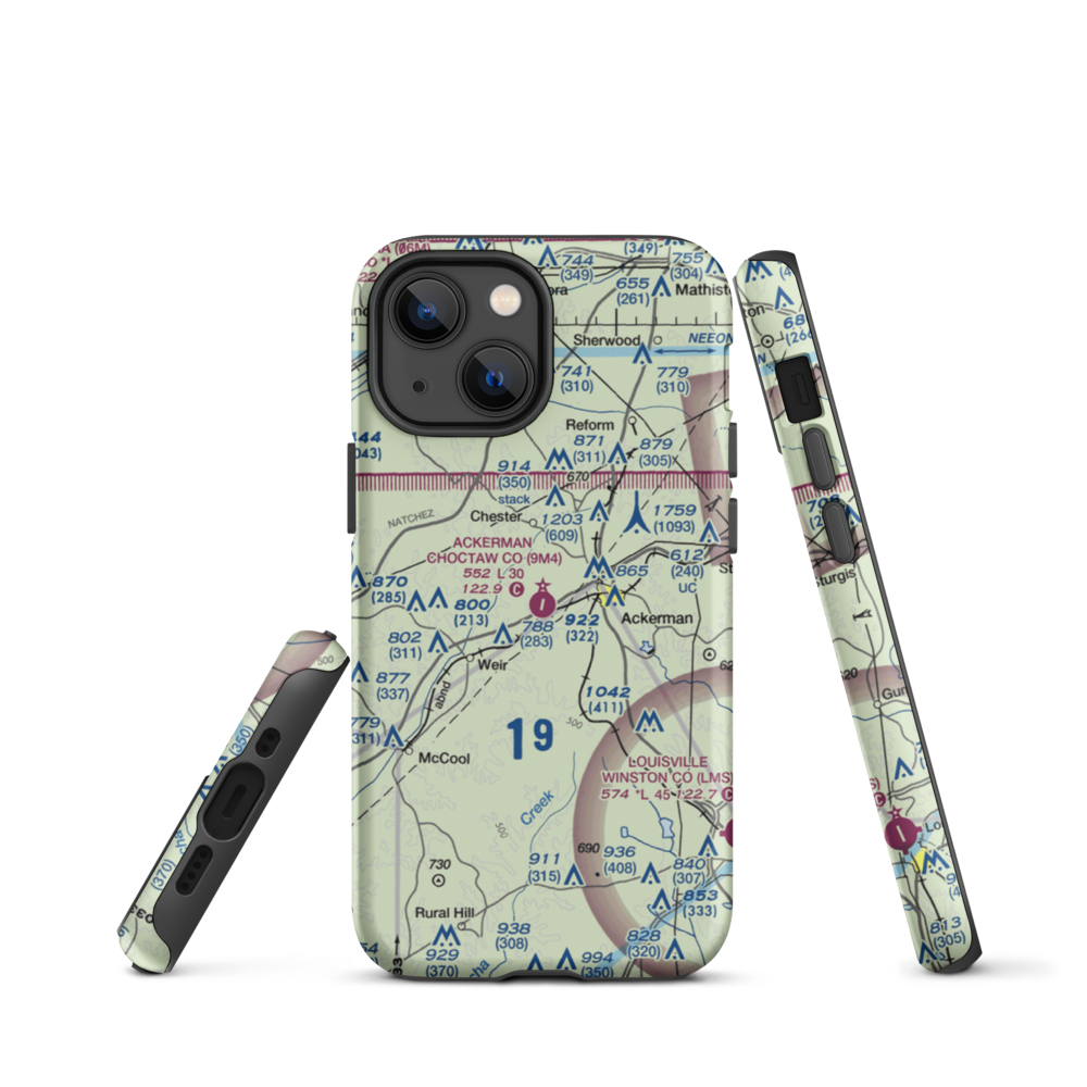 Ackerman Choctaw County Airport (9M4) VFR Sectional  Tough iPhone Case iPhone 13 mini model shown