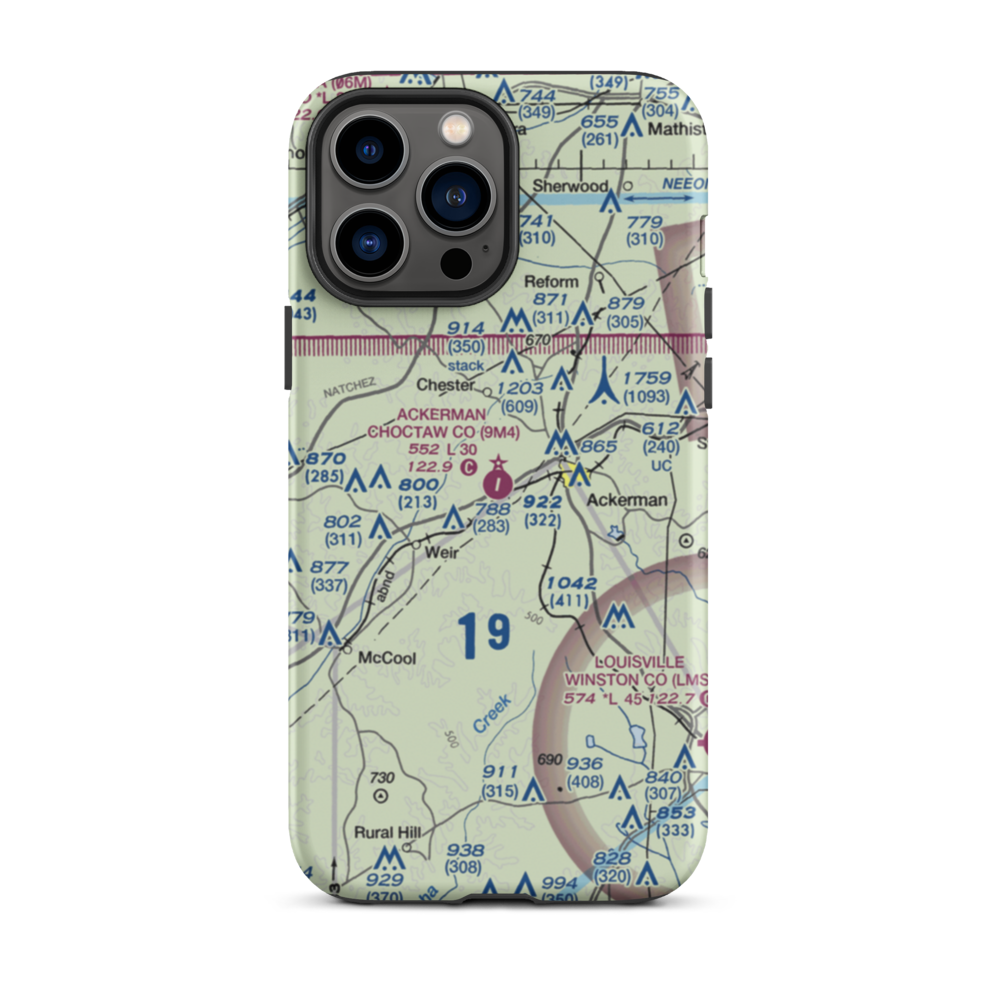 Ackerman Choctaw County Airport (9M4) VFR Sectional  Tough iPhone Case iPhone 13 Pro Max model shown