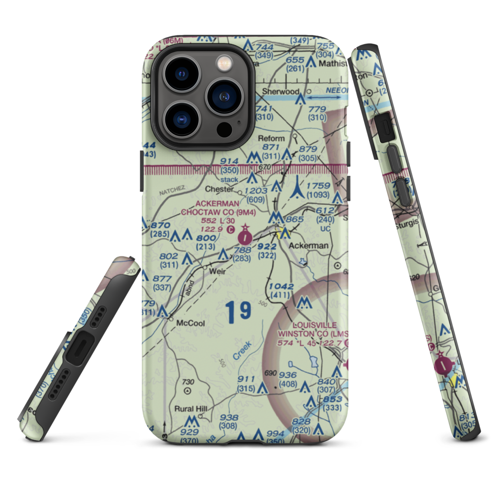 Ackerman Choctaw County Airport (9M4) VFR Sectional  Tough iPhone Case iPhone 13 Pro Max model shown