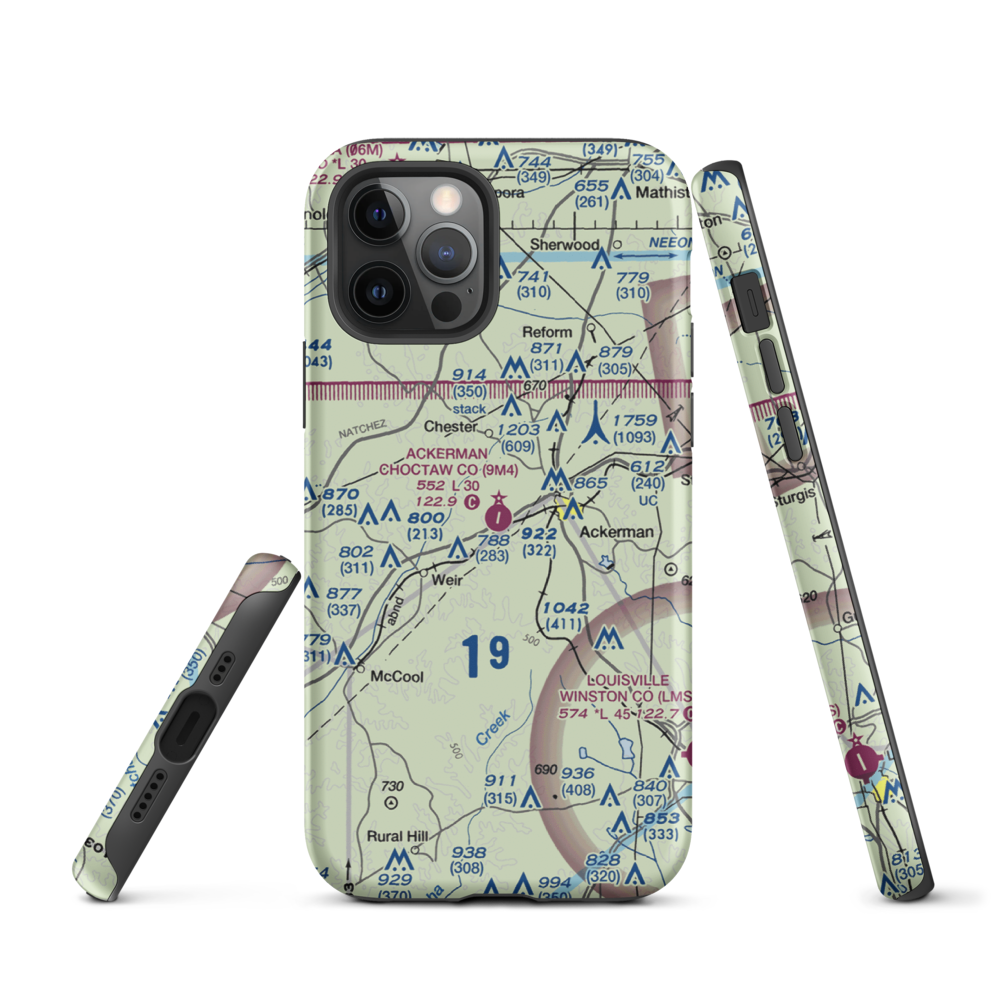 Ackerman Choctaw County Airport (9M4) VFR Sectional  Tough iPhone Case iPhone 12 Pro model shown