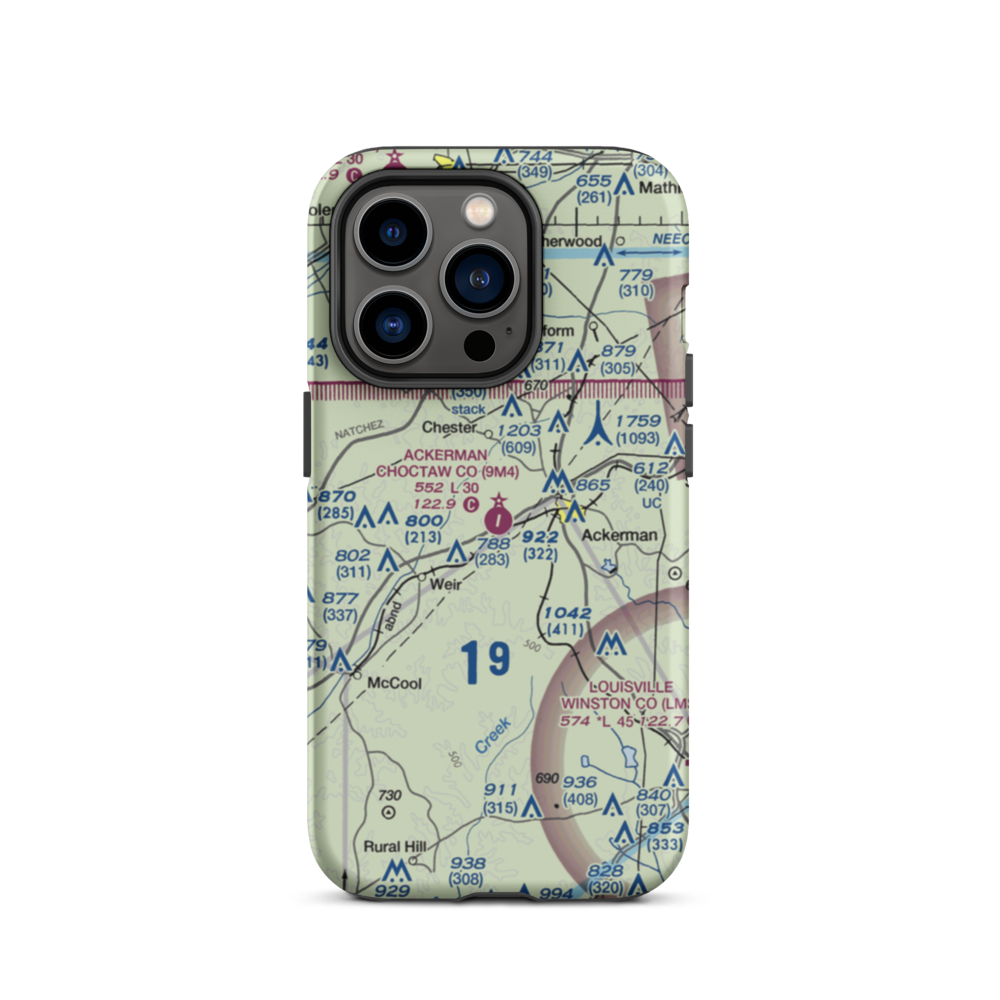 Ackerman Choctaw County Airport (9M4) VFR Sectional  Tough iPhone Case iPhone 14 Pro model shown