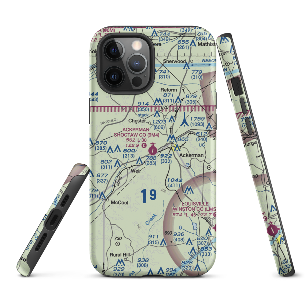 Ackerman Choctaw County Airport (9M4) VFR Sectional  Tough iPhone Case iPhone 12 Pro Max model shown