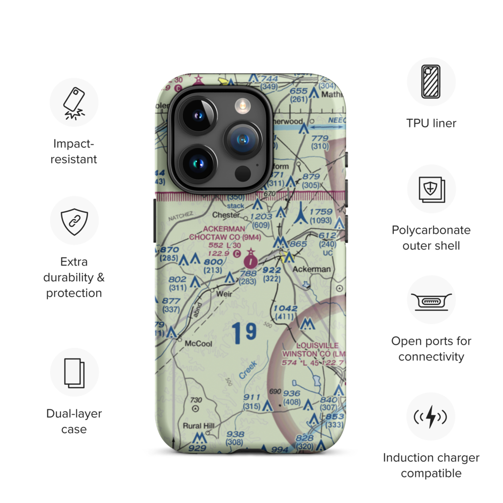 Ackerman Choctaw County Airport (9M4) VFR Sectional  Tough iPhone Case iPhone 15 Pro model shown