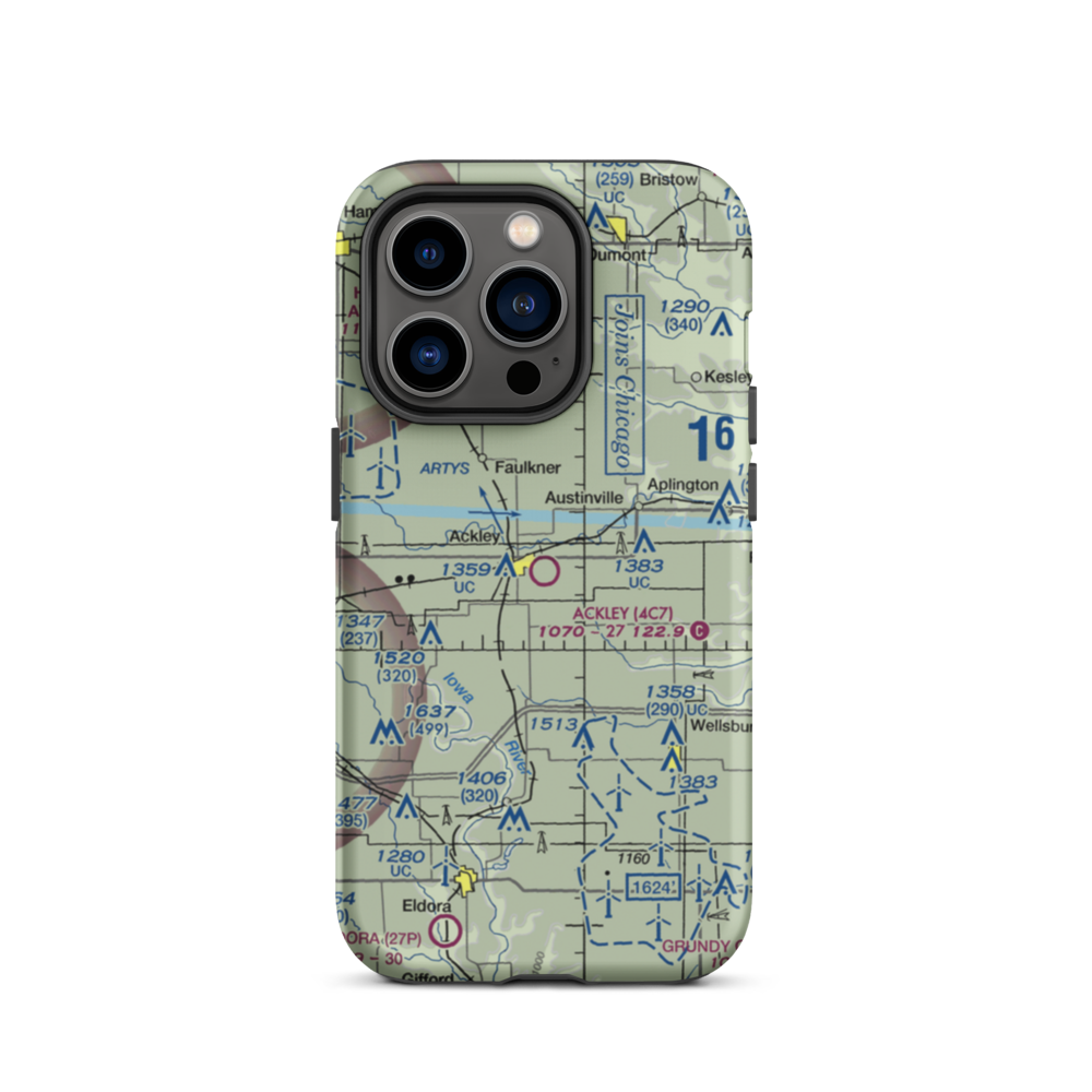 Ackley Municipal Airport (4C7) VFR Sectional  Tough iPhone Case iPhone 14 Pro model shown