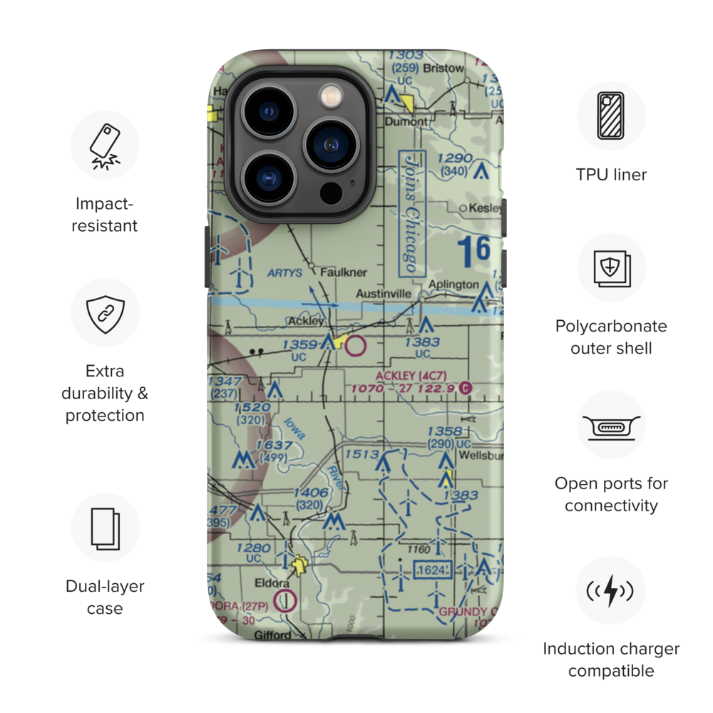 Ackley Municipal Airport (4C7) VFR Sectional  Tough iPhone Case iPhone 14 Pro Max model shown