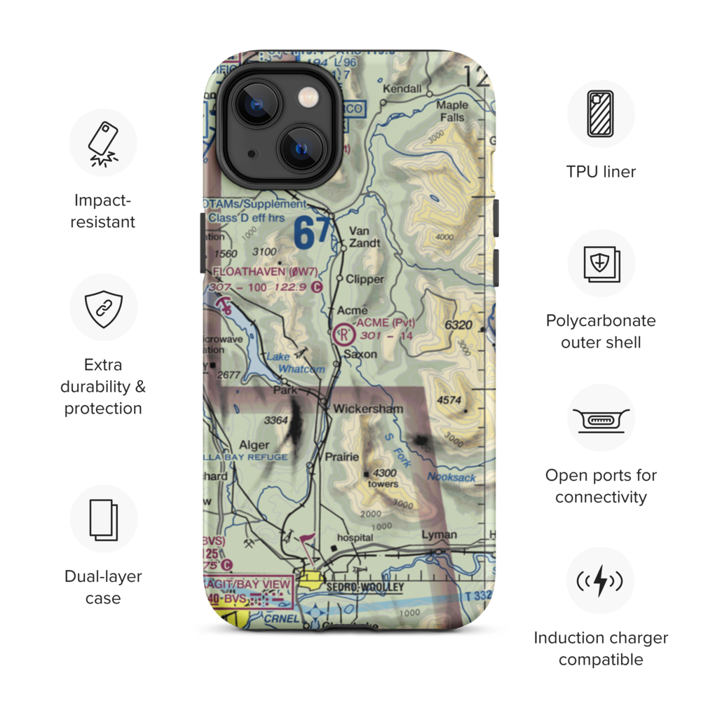 Acme Field (WA12) VFR Sectional  Tough iPhone Case iPhone 14 Plus model shown