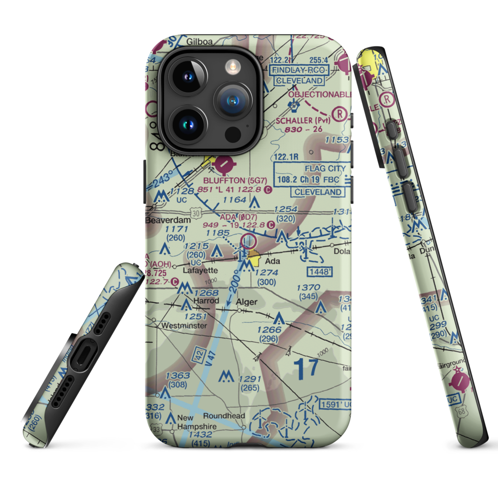 Ada Airport (0D7) VFR Sectional  Tough iPhone Case iPhone 15 Pro Max model shown