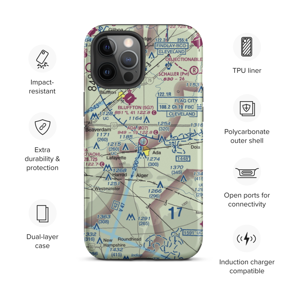 Ada Airport (0D7) VFR Sectional  Tough iPhone Case iPhone 12 Pro Max model shown