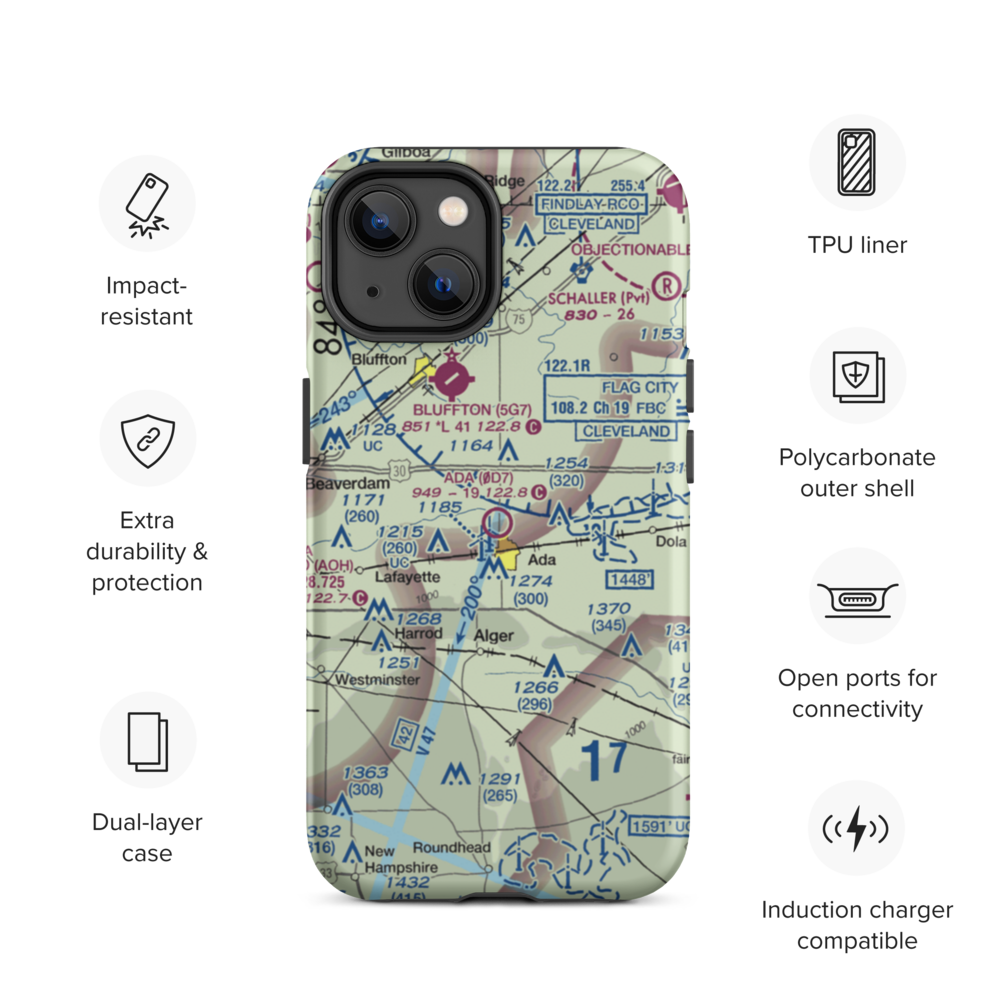 Ada Airport (0D7) VFR Sectional  Tough iPhone Case iPhone 14 model shown
