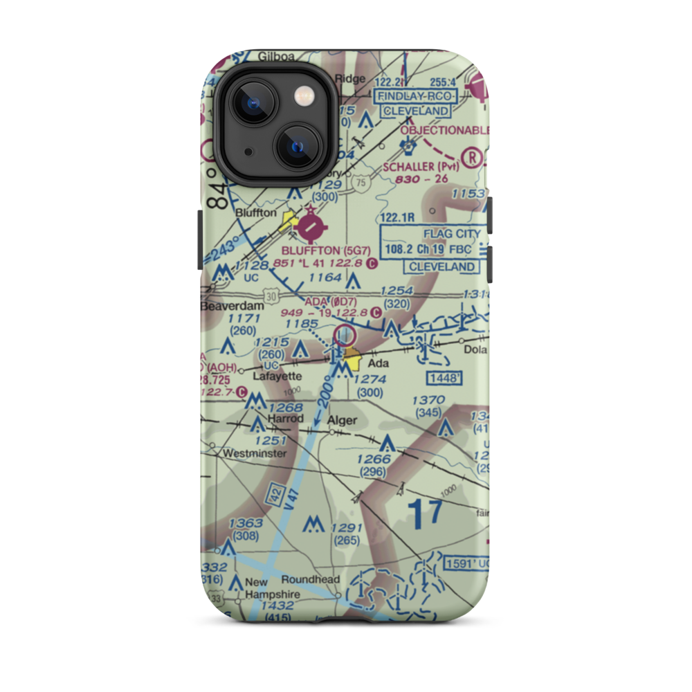 Ada Airport (0D7) VFR Sectional  Tough iPhone Case iPhone 14 Plus model shown