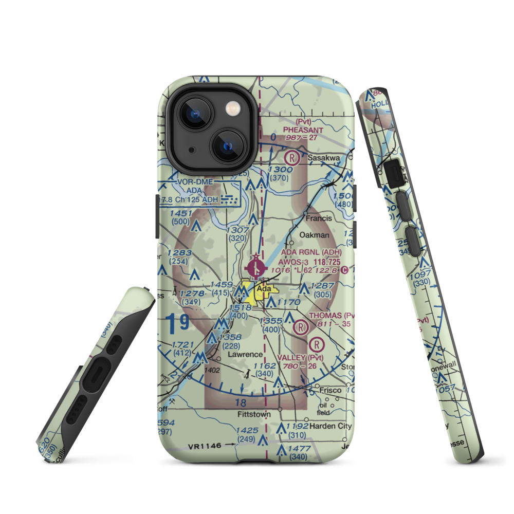 Ada Regional Airport (ADH) VFR Sectional  Tough iPhone Case iPhone 14 model shown
