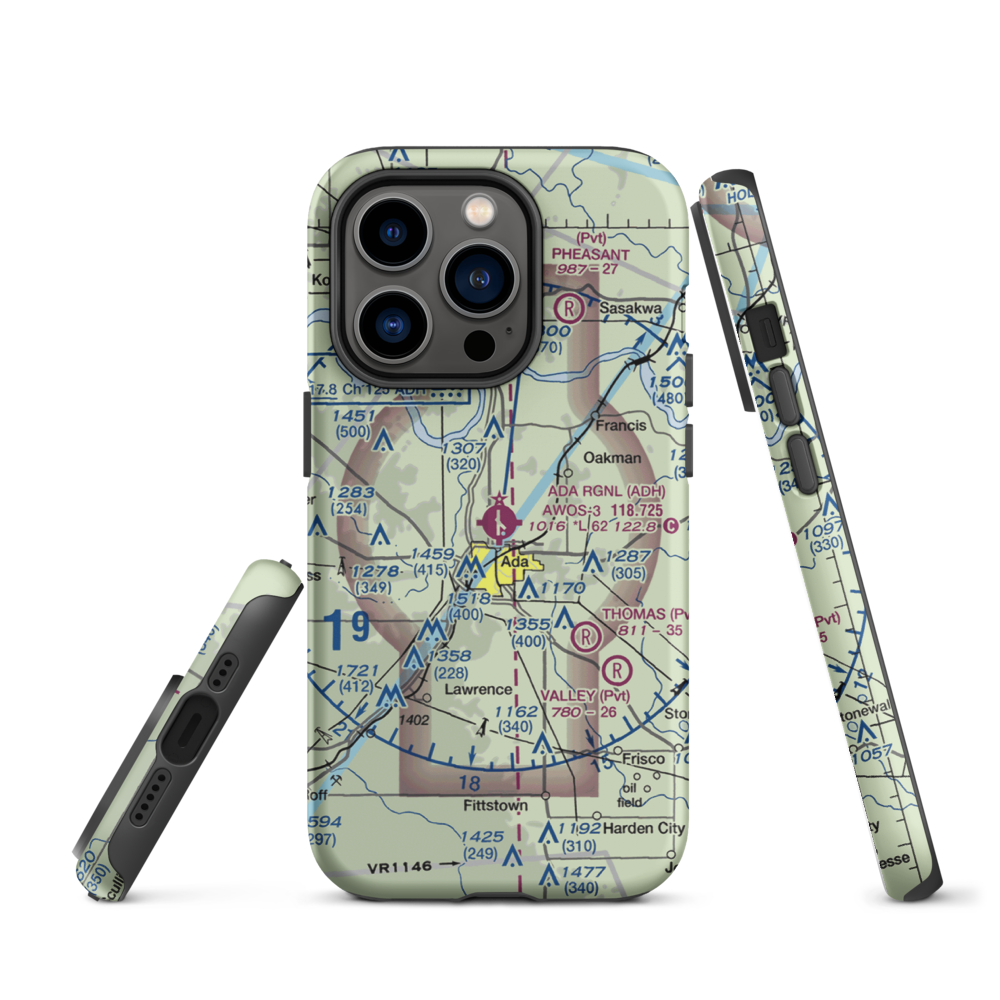 Ada Regional Airport (ADH) VFR Sectional  Tough iPhone Case iPhone 14 Pro model shown