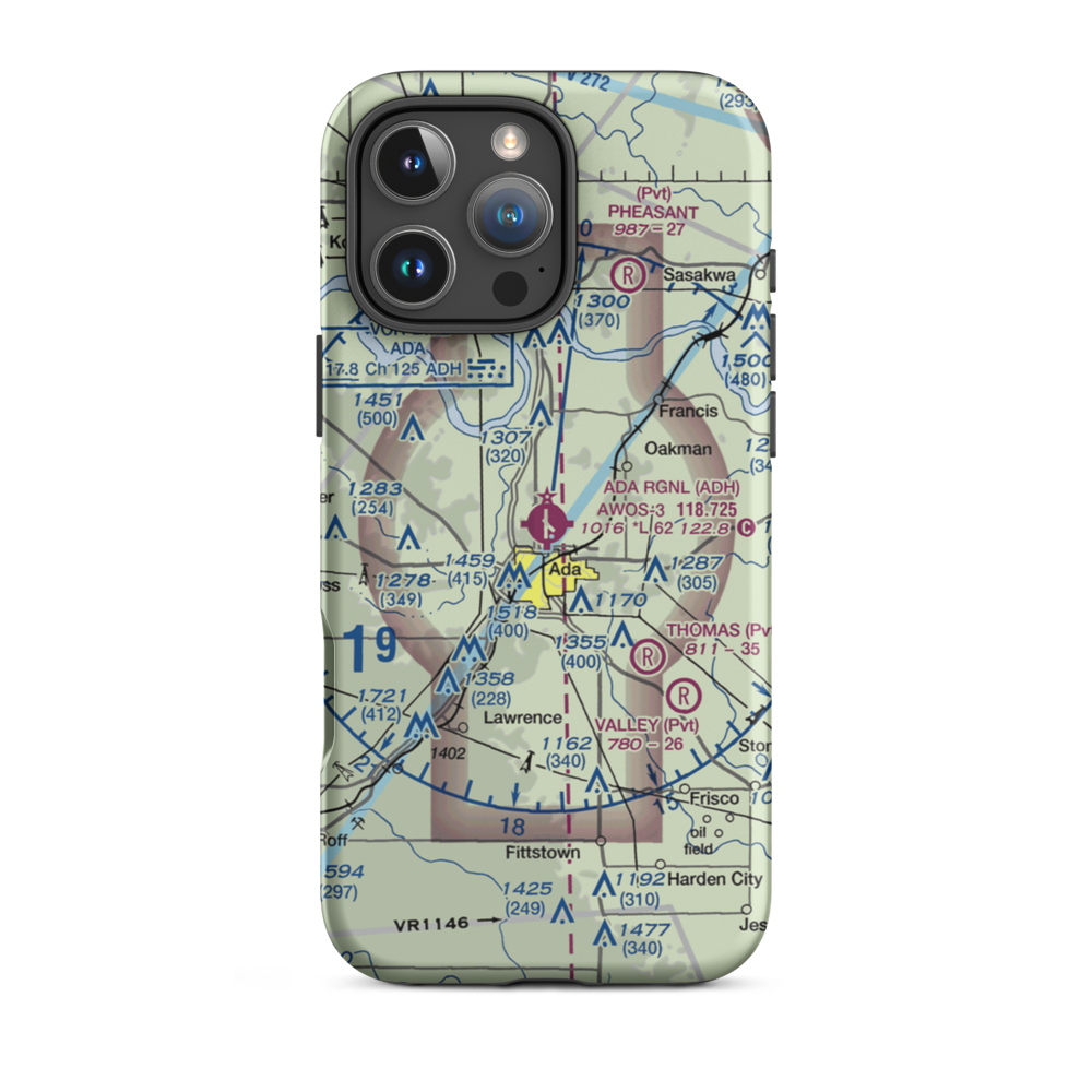 Ada Regional Airport (ADH) VFR Sectional  Tough iPhone Case iPhone 16 Pro Max model shown