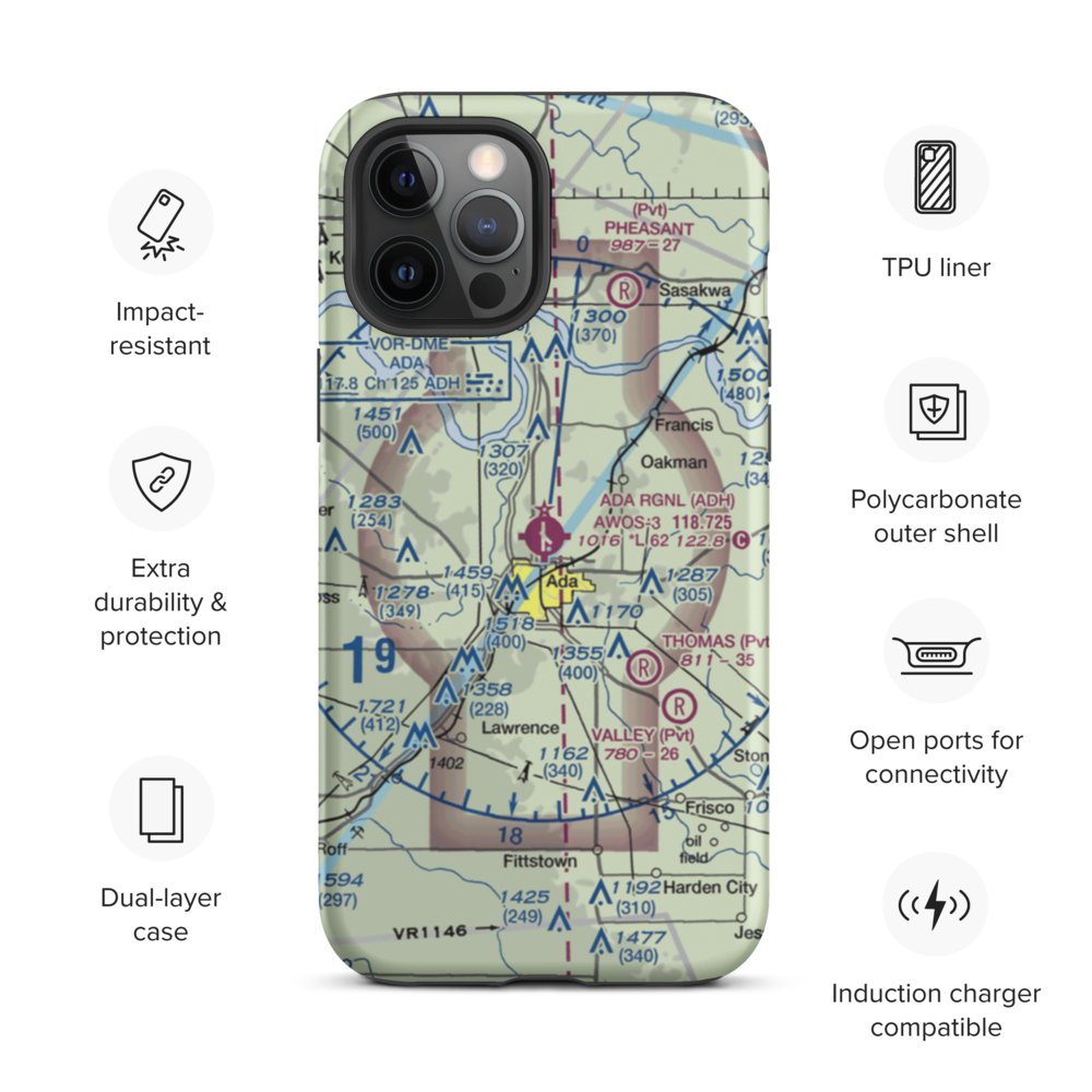 Ada Regional Airport (ADH) VFR Sectional  Tough iPhone Case iPhone 12 Pro Max model shown