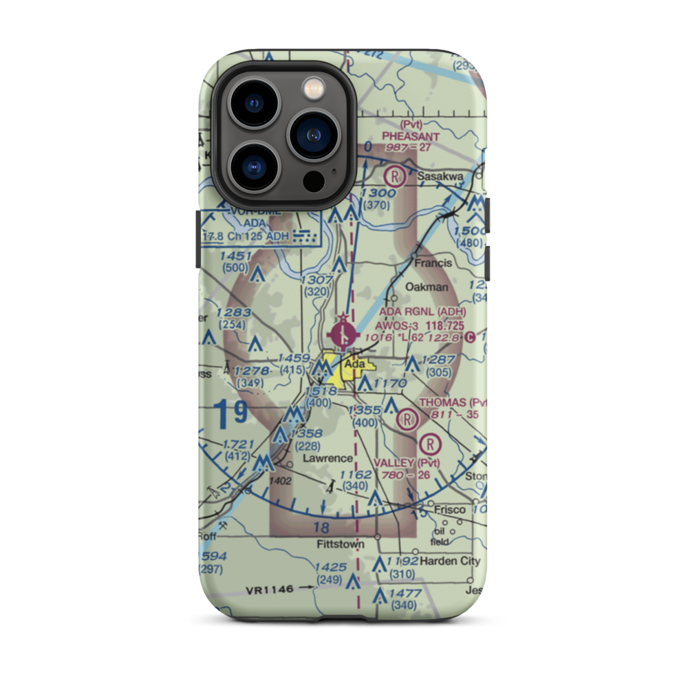 Ada Regional Airport (ADH) VFR Sectional  Tough iPhone Case iPhone 13 Pro Max model shown