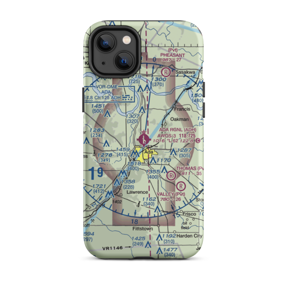 Ada Regional Airport (ADH) VFR Sectional  Tough iPhone Case iPhone 14 Plus model shown