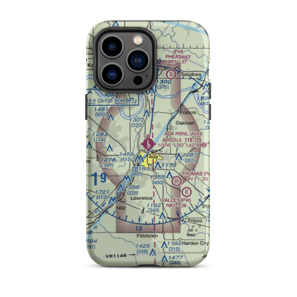 Ada Regional Airport (ADH) VFR Sectional  Tough iPhone Case iPhone 14 Pro Max model shown