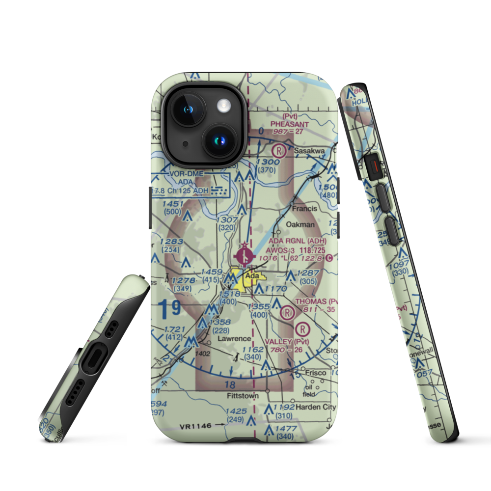 Ada Regional Airport (ADH) VFR Sectional  Tough iPhone Case iPhone 15 model shown