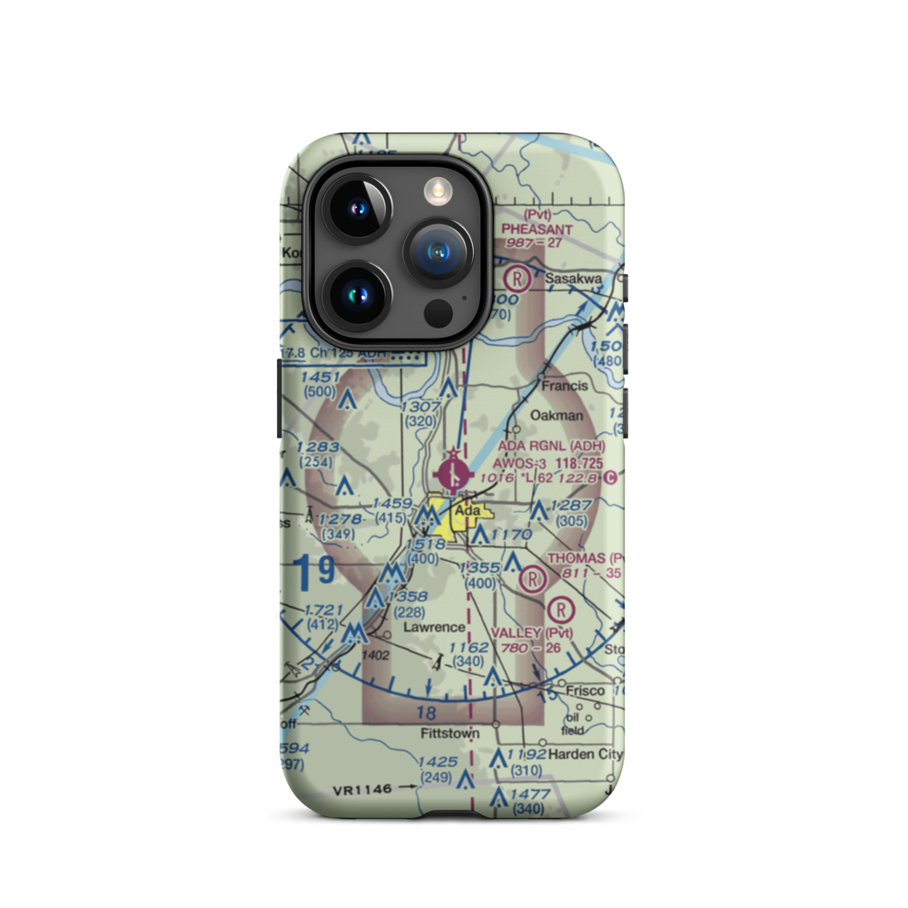 Ada Regional Airport (ADH) VFR Sectional  Tough iPhone Case iPhone 15 Pro model shown