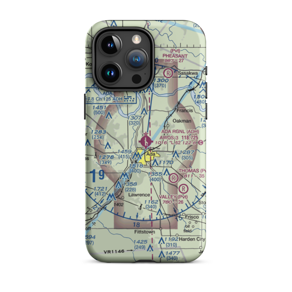 Ada Regional Airport (ADH) VFR Sectional  Tough iPhone Case iPhone 15 Pro Max model shown