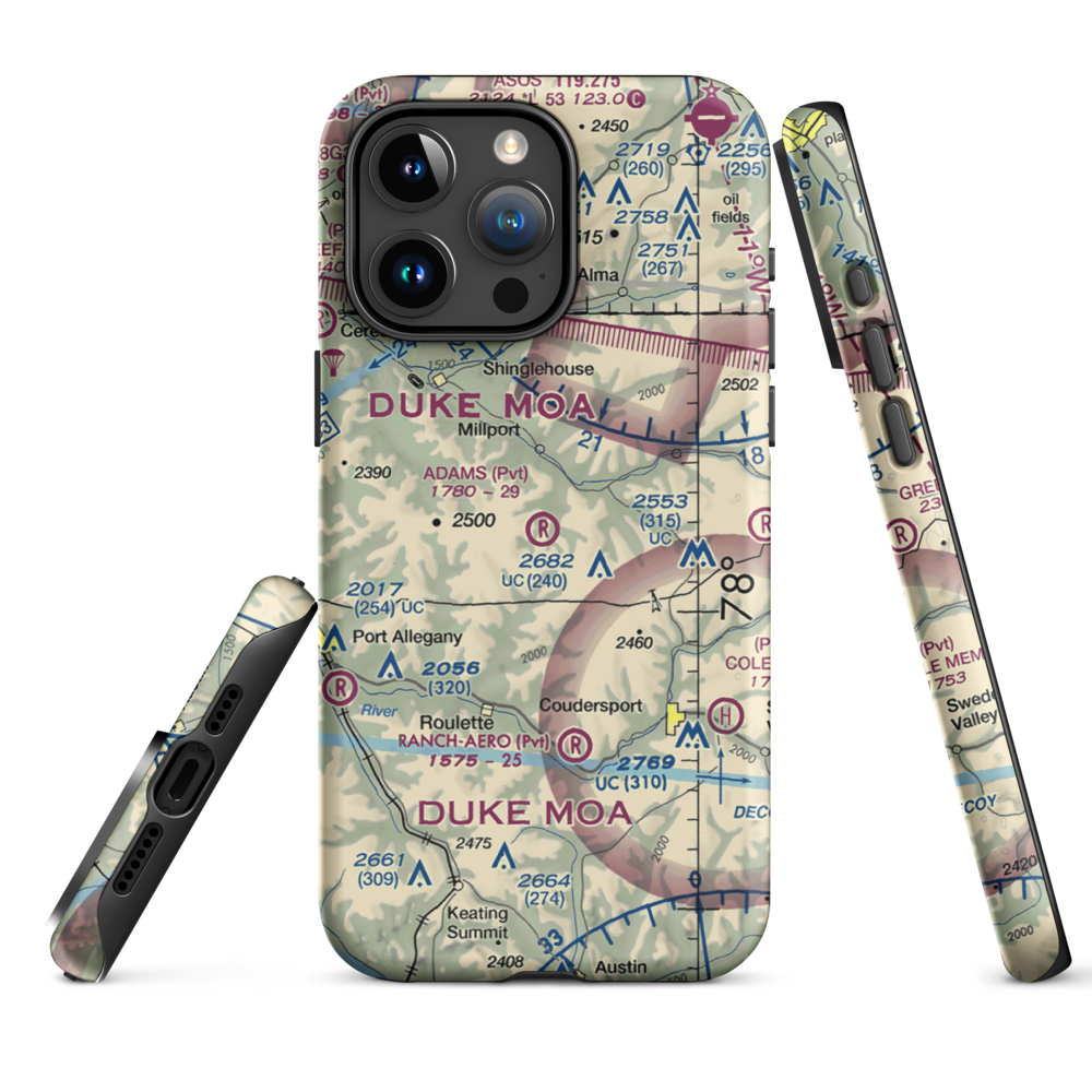 Adams Airport (90PA) VFR Sectional  Tough iPhone Case iPhone 15 Pro Max model shown